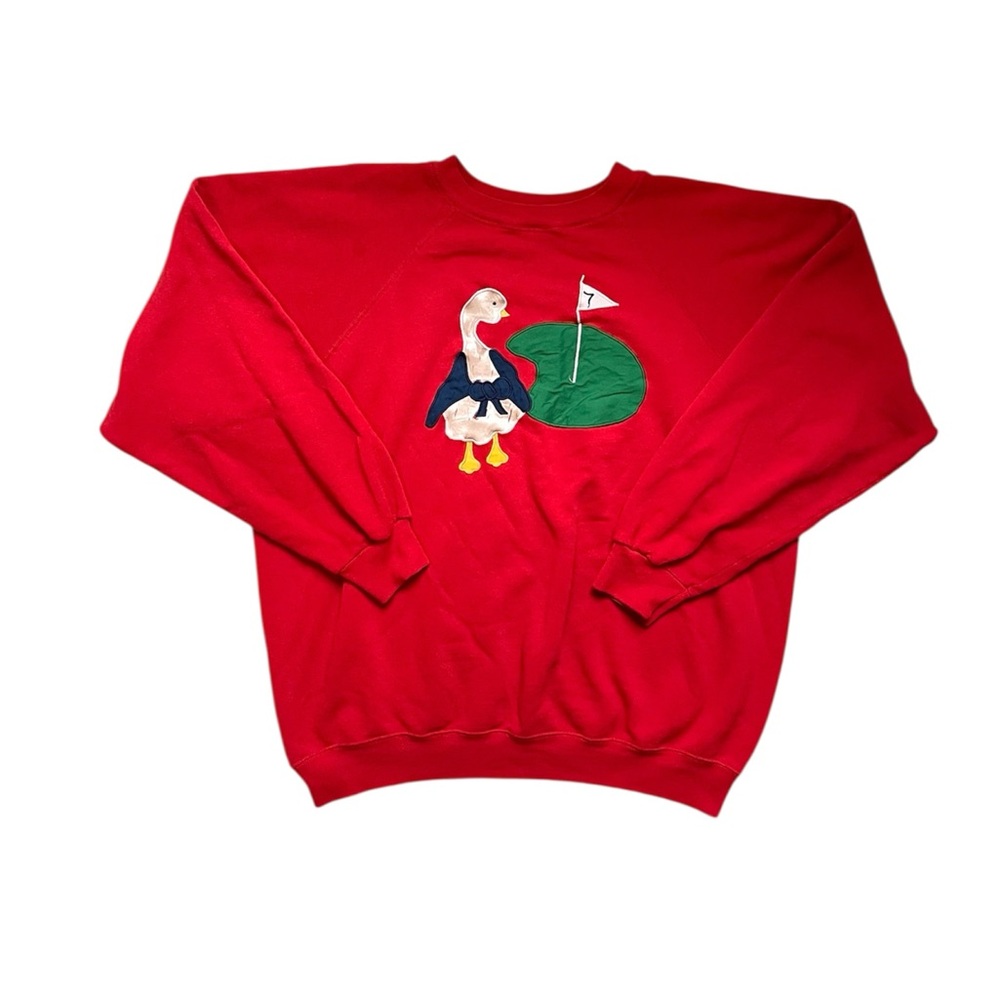 Vintage red Embroidered Duck golf crewneck sweater